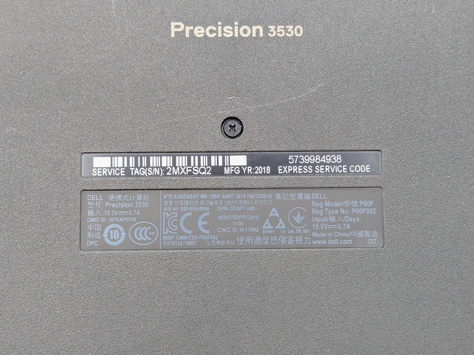 Dell Precision 3530 15″ FHD I5-8400H 1TB SSD 16GB W11P Quadro P600 Webcam
