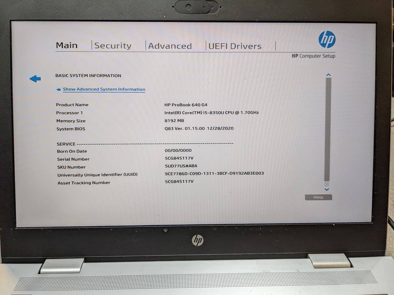 HP PROBOOK 640 G4 i5-8350U @ 1.7GHz, 8GB RAM, NO HDD/OS