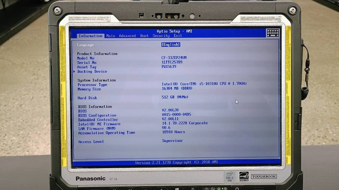 Panasonic Toughbook CF-33 – i5-10310u – 16GB Ram – 512GB SSD – Win 11 Pro -Read