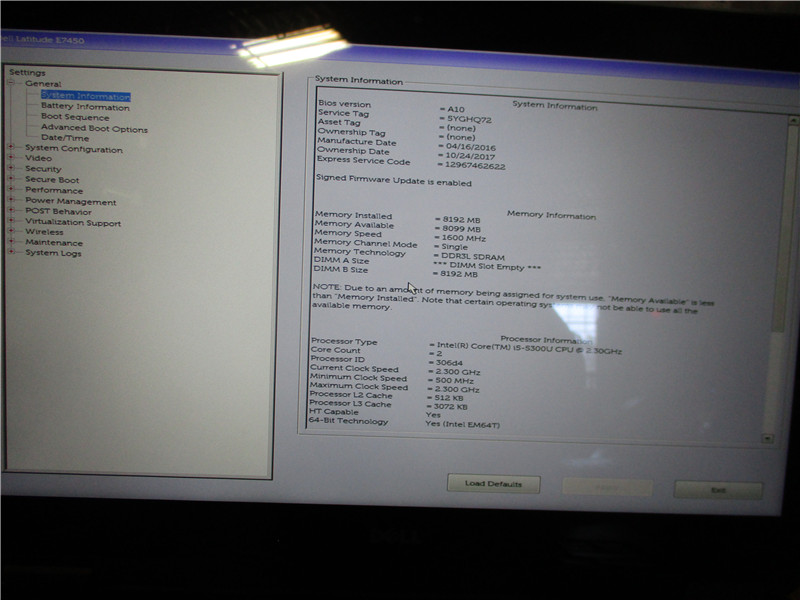 Dell Latitude E7450 Laptop i5-5300U 2.3GHz 8GB RAM No HDD Windows 10 COA
