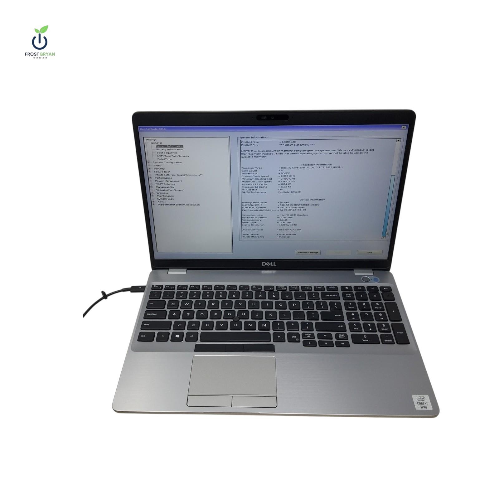 DELL Latitude 5510 Laptop i7-10610U@1.80GHz 16GB 512GB No OS Grade C [READ]