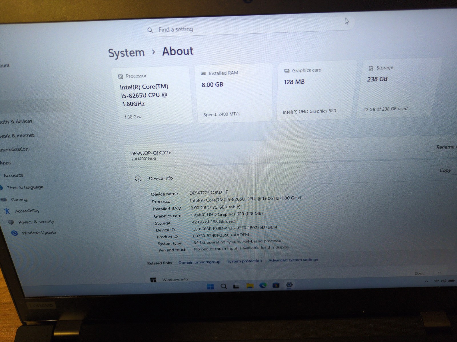 Lenovo ThinkPad T590 15.6″ Laptop i5-8265U 8GB RAM 256GB SSD WIN11 PRO
