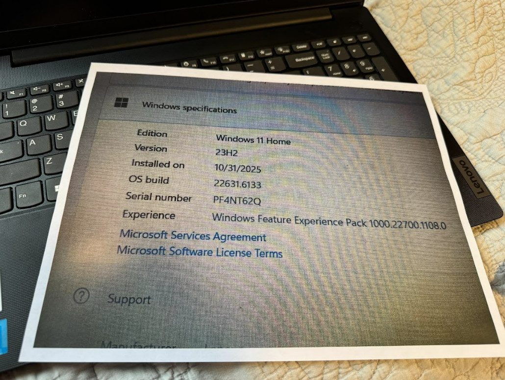 Lenovo V15 G2 IJL Laptop : 16GB RAM; 128GB harddrive; Win 11 Home