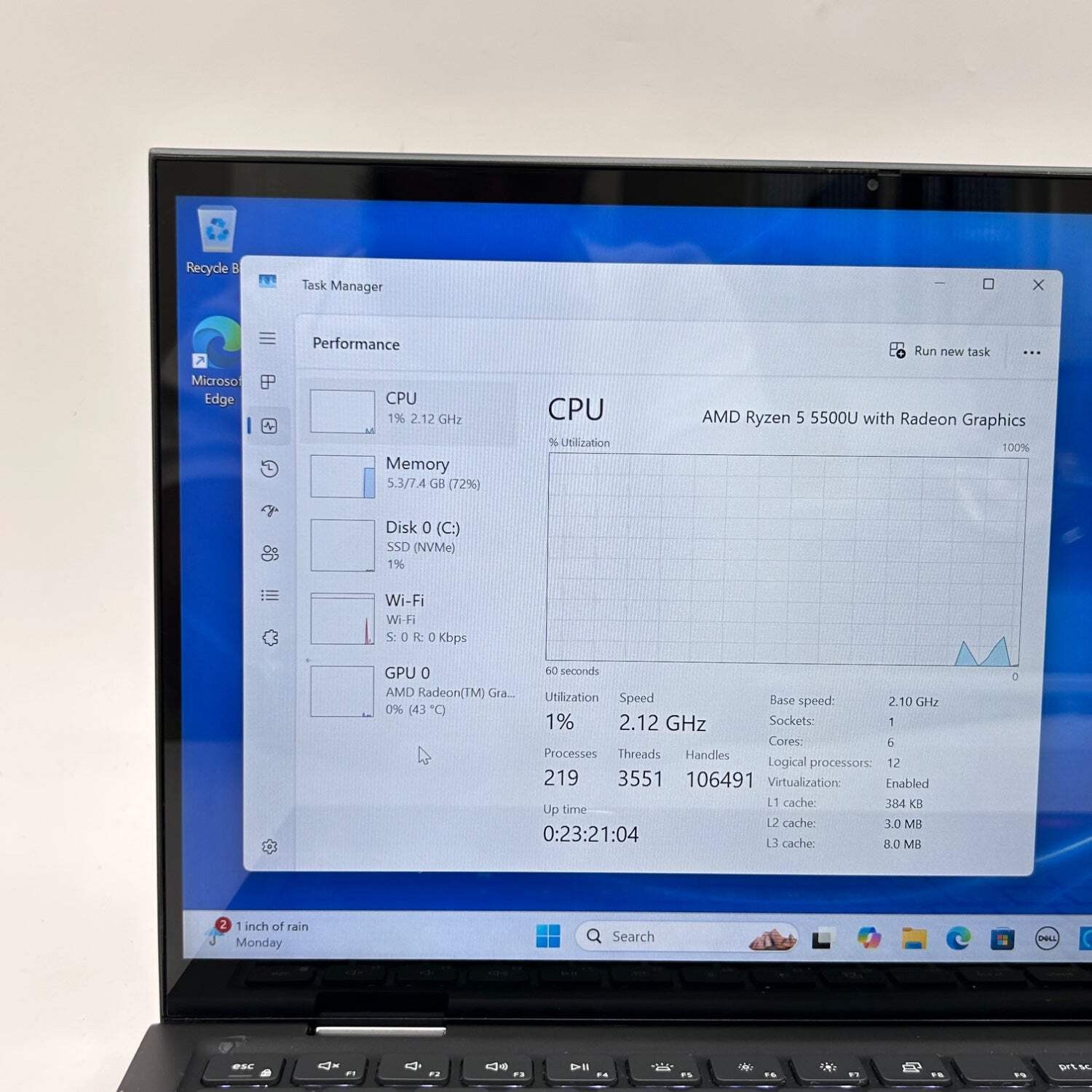Broken Dell Inspiron 7415 2-IN-1 Ryzen 5 5500U 8GB RAM 256GB SSD Hinge Damage