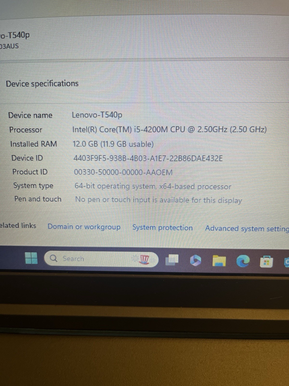 Lenovo Thinkpad T540p Laptop i5-42100. 2.6GHz 12GB 256GB SSD. Working. Win 11