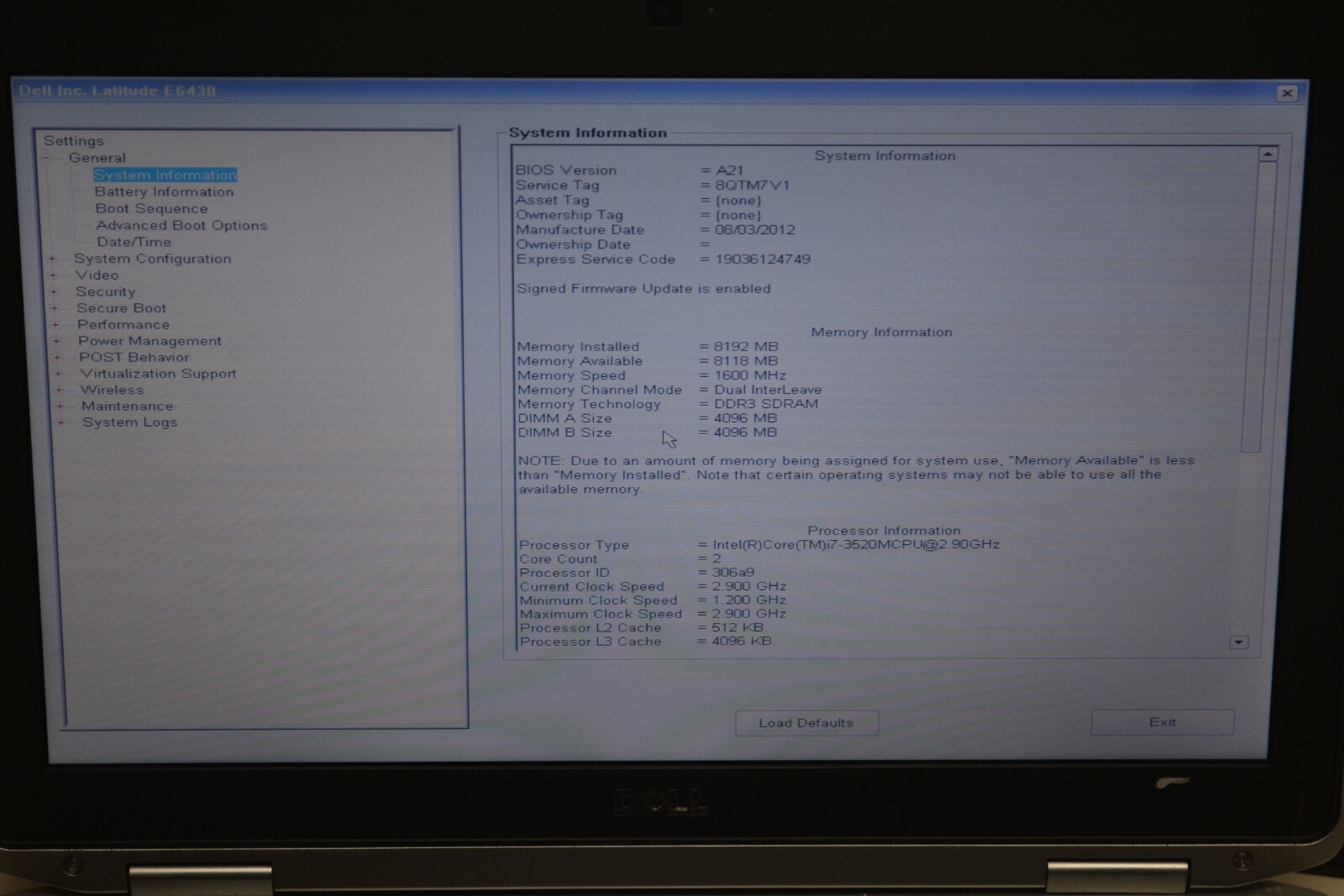 Dell Latitude E6430 i7-3520M @ 2.90GHz 8GB RAM No HD #W94