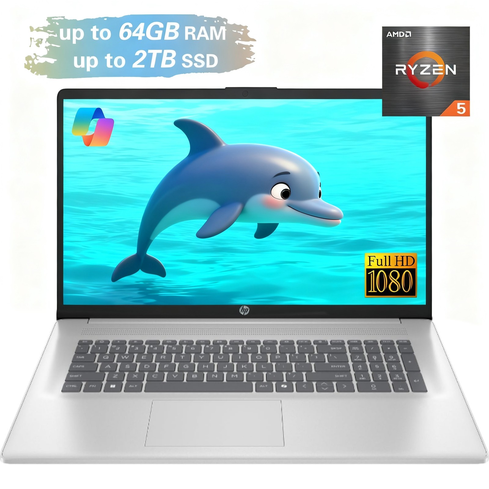 HP Laptop 17.3 in Touch Screen 6 core AMD Ryzen 5 4.3GHz UpTo 64GB DDR4 RAM 4TB