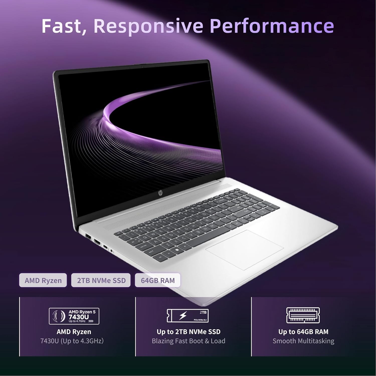 HP 17.3″ Laptop computer Win11Pro 2.7 GHz~4.3 GHz Ryzen 5-7430U 16GB 2TB SSD