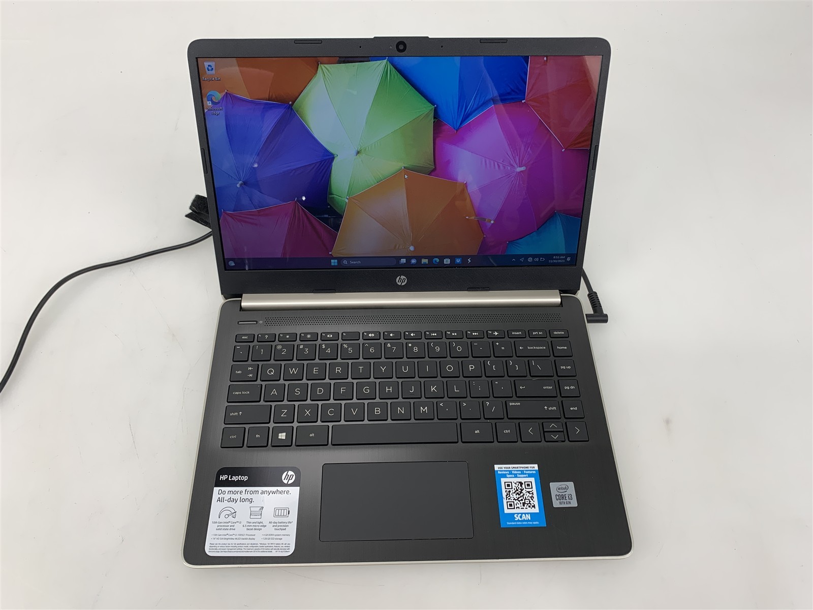 HP Laptop 14-dq1 Intel i3-1005G1 1.20GHz 4GB RAM 128GB NVMe SSD Win11 Bad Battry