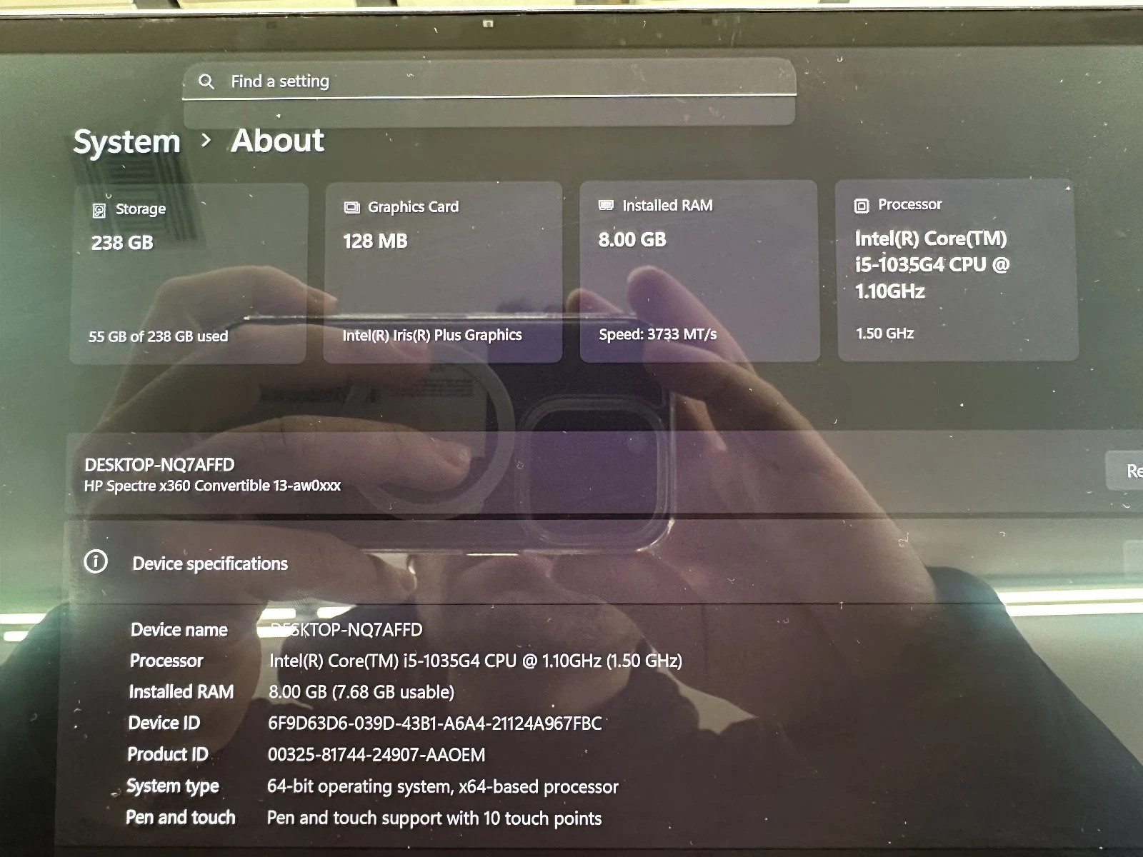 HP Spectre x360 13-aw0003dx 13.3″ 4K UHD touch i5-1035G4 1.1GHz 8GB 256GB SSD