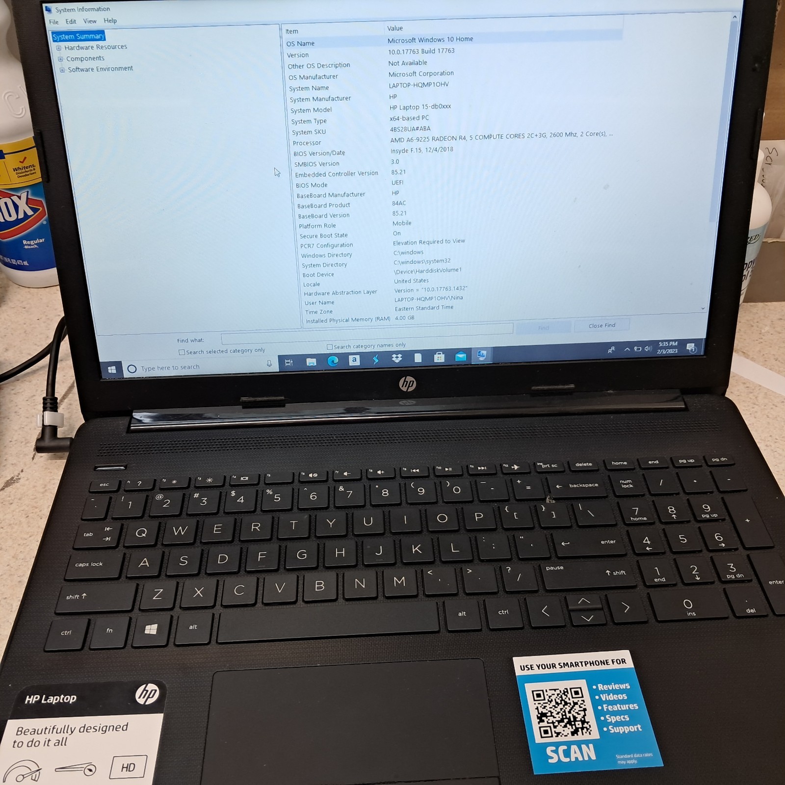 HP 15-db0xxx AMD A6-9225 Radeon R4, 5 compute cores 2C + 3G