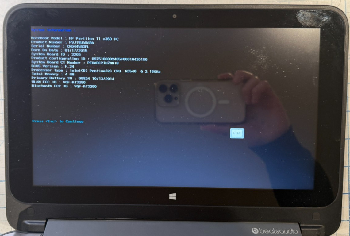 HP Pavilion x360 Intel R Pentium CPU N3540 @ 2.16GHz 4GB