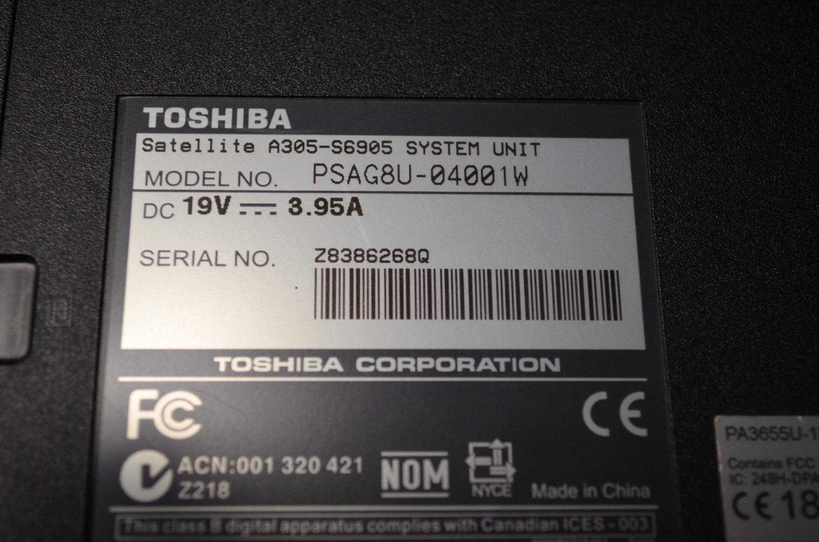 Toshiba Satellite A305-S6905 15″ Laptop Core 2 Duo T6400 2GHz 3 GB RAM PARTS