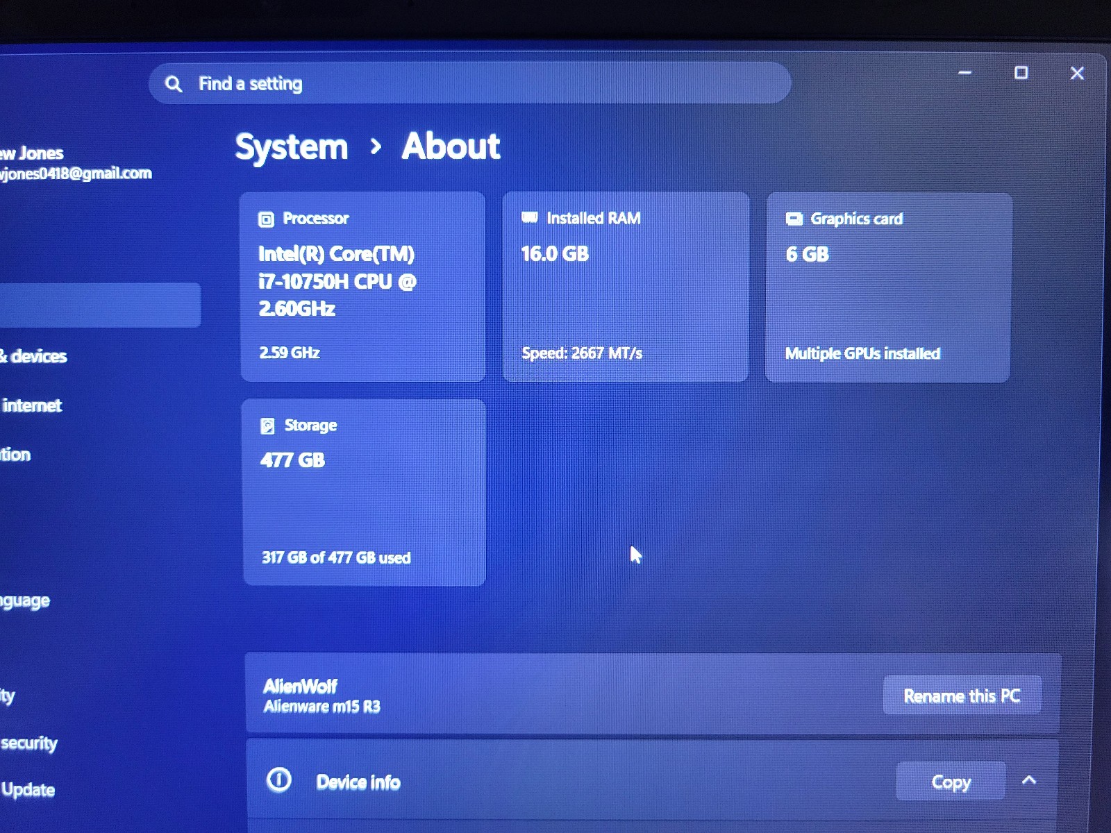 Alienware m15 R3 i7-10750h RTX 2060 16GB RAM 512GB Storage 144Hz Gaming Laptop