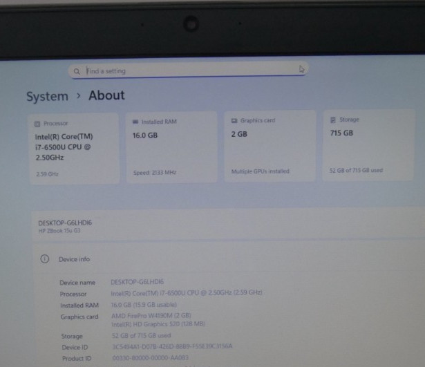 HP ZBOOK 15u G3 Laptop Core i7-6500U 16GB RAM 768GB Nvme/SSD Win 11 FAST!!!!!!!!