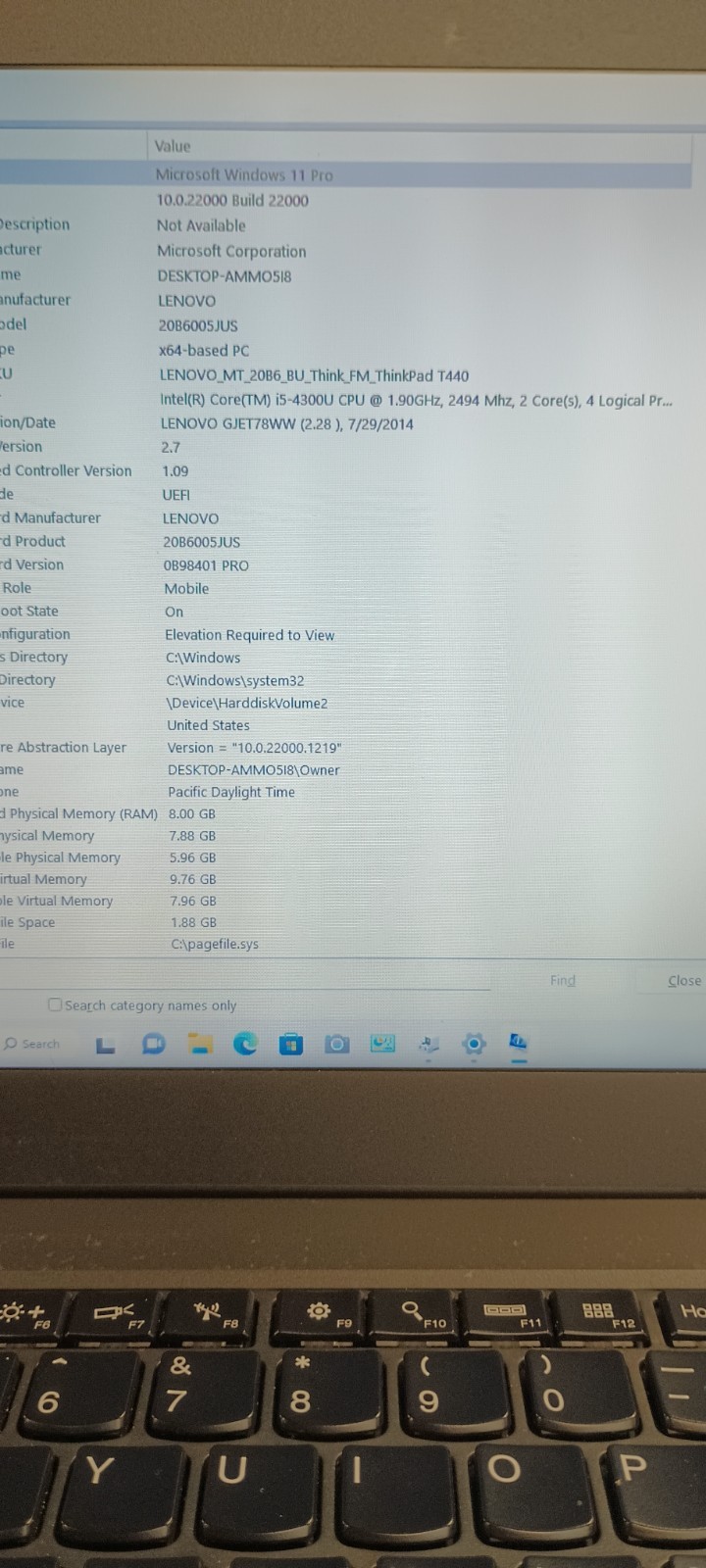 63194 ThinkPadT440 w/charger&2batteries.i5-4300U.8GB.128GB SSD.W11 Pro.14″.Nice!