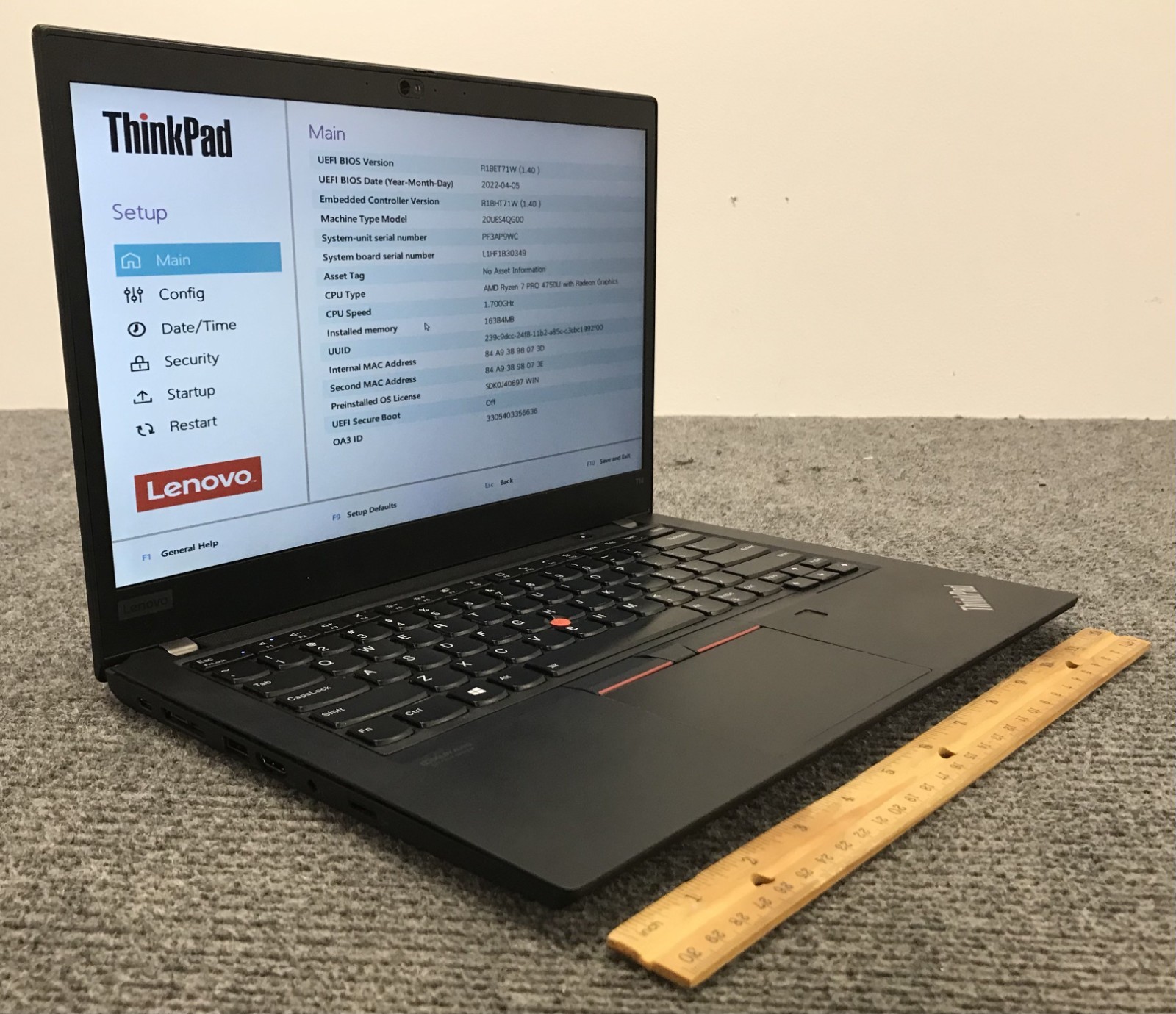 Lenovo ThinkPad T14 Gen 1 14″ Ryzen 7 PRO 4750U 16GB RAM No Storage Boot to BIOS