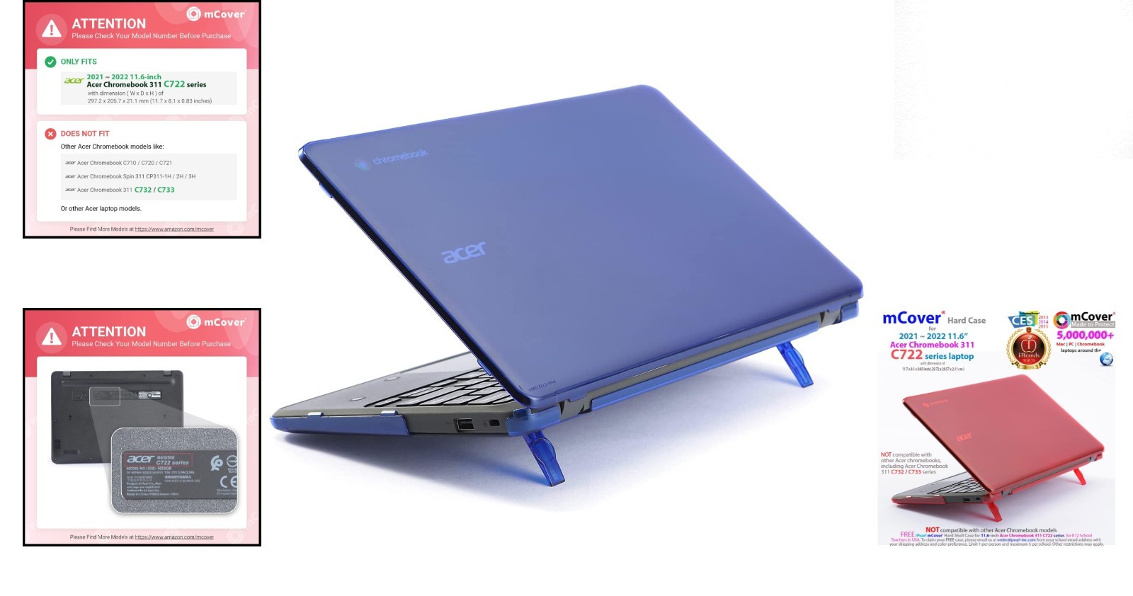 Durable Clip-On Hard Case for 11.6″ Acer Chromebook 311 C722 – Stunning Blue