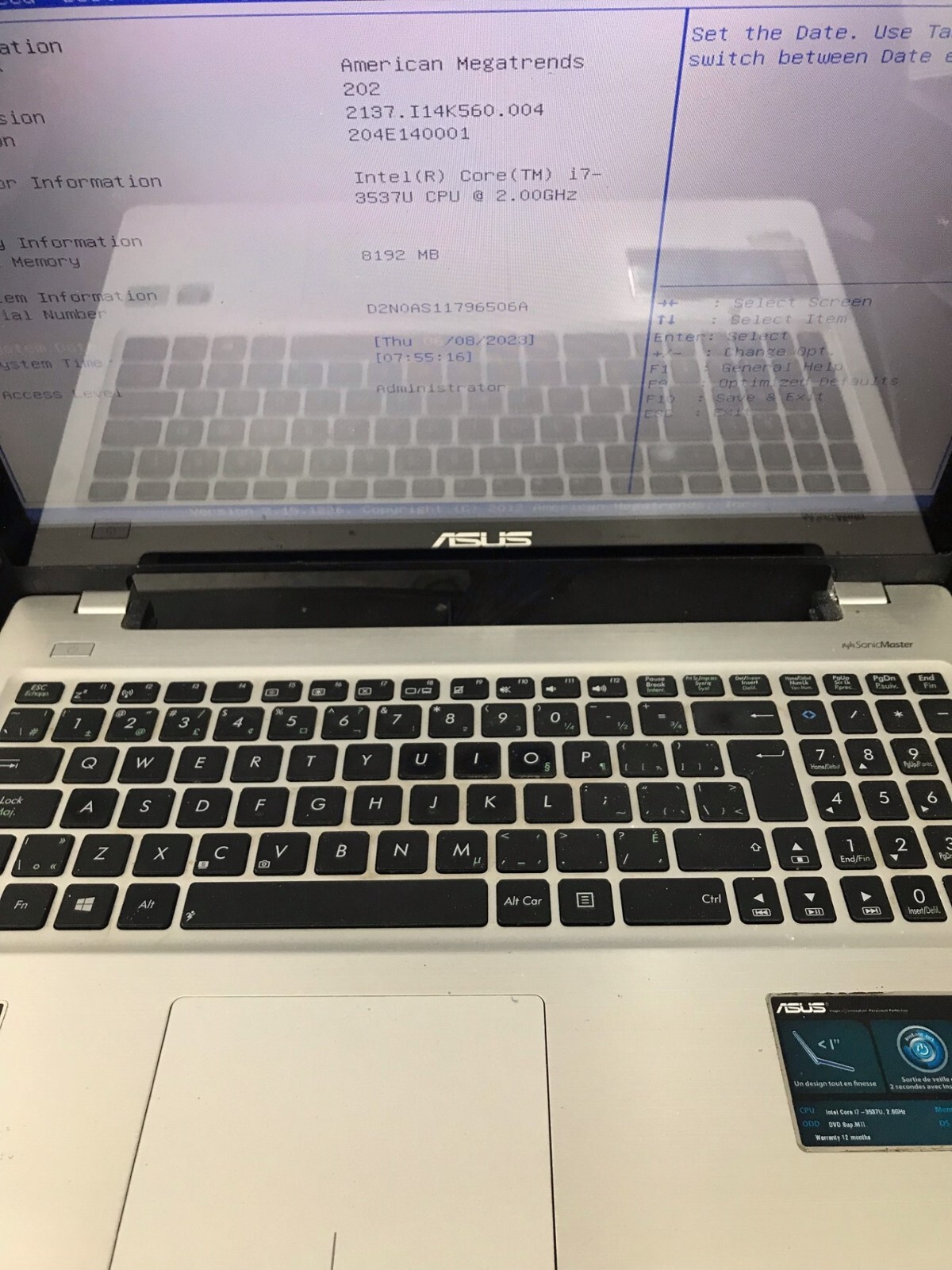 ASUS S550C / I7-3537U / 8GB RAM / NO HDD / NO CADDY / PLEASE READ