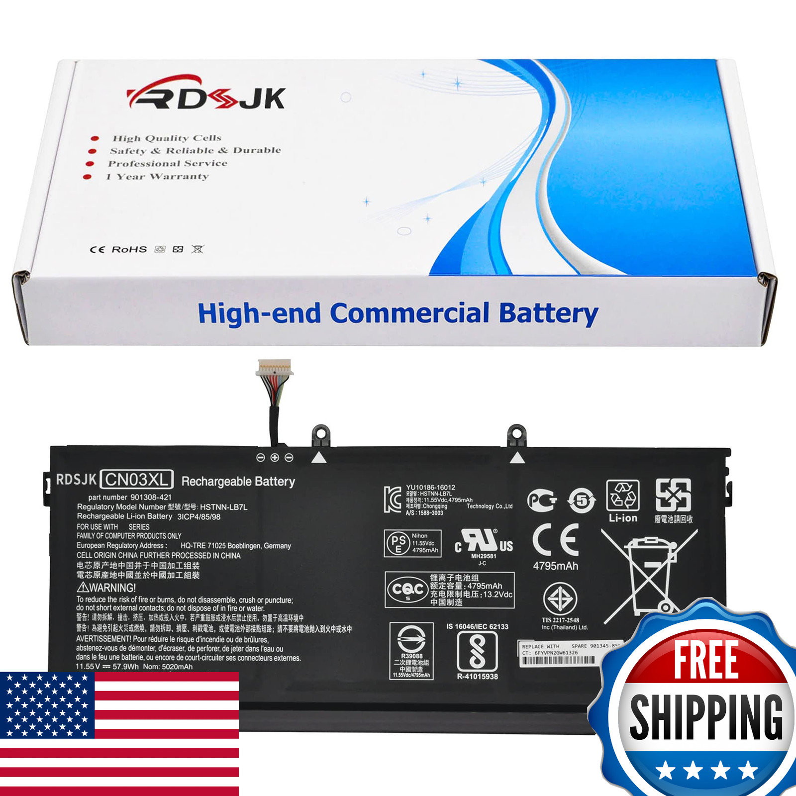 RDSJ CN03XL CNO3XL Laptop Battery for HP Envy 13-AB 13T-AB 13-AB001 13-AB099 13T
