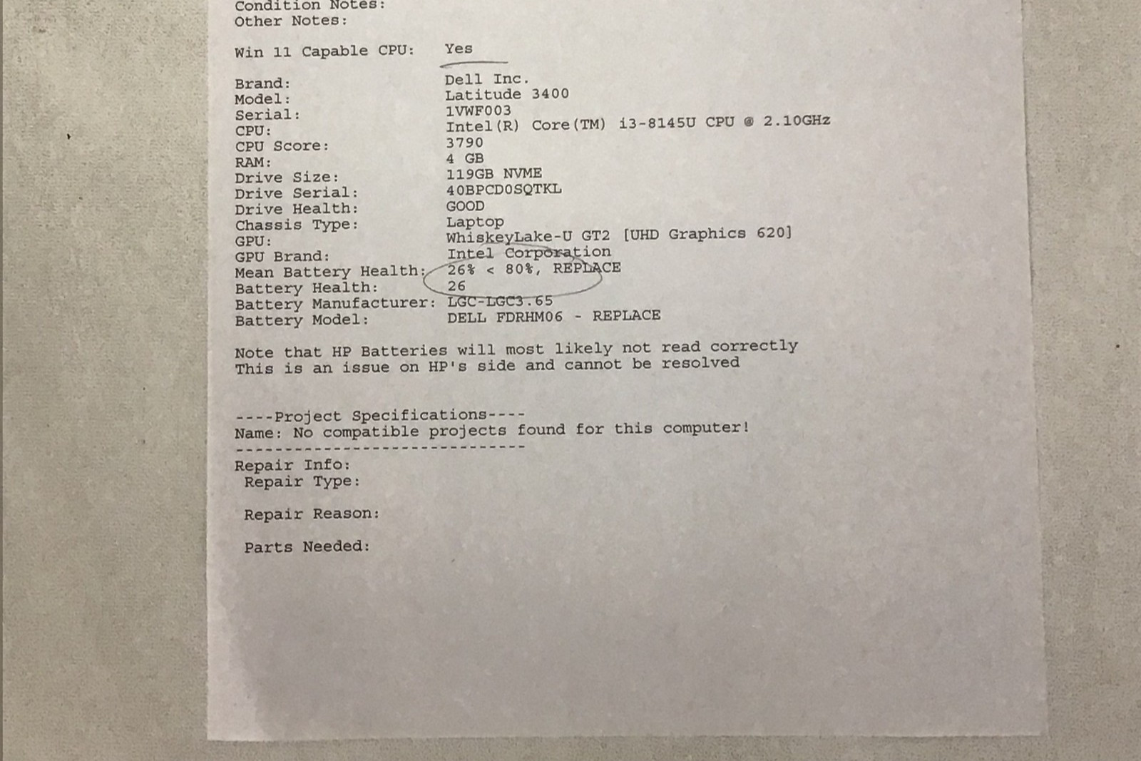 Dell Latitude 3400 i3-8145U @2.10GHz | 128 GB NVME | 4GB RAM | No OS