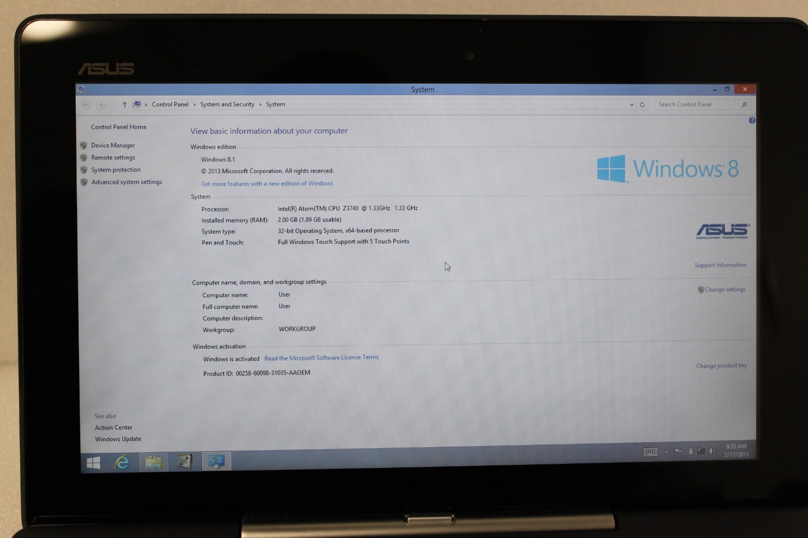 ASUS T100T 10.1in. 62GB, Intel Atom, 1.33GHz, 2GB Convertible 2-in-1 Win8