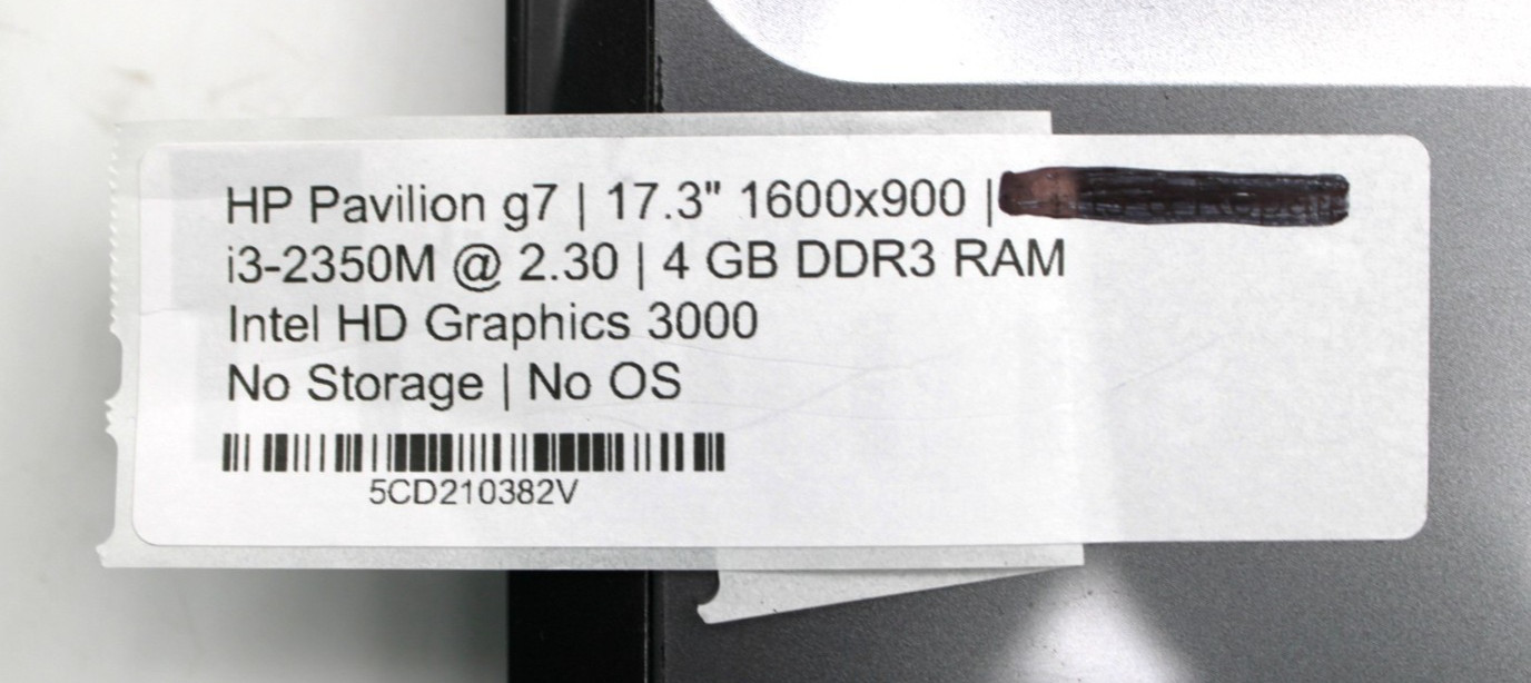 HP Pavilion G7 i3-2350M@2.3GHz 4GB DDR3 NO STORAGE OR OS *USED/TESTED*