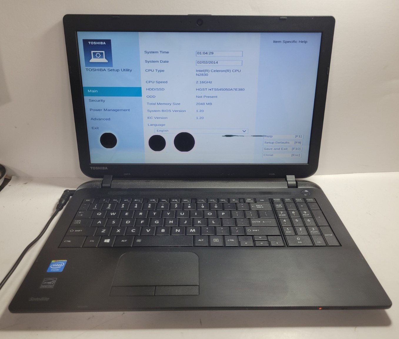 Toshiba Satellite C55-B5299 w/Celeron N2830, 2GB RAM, 500GB HDD for Repair #0292