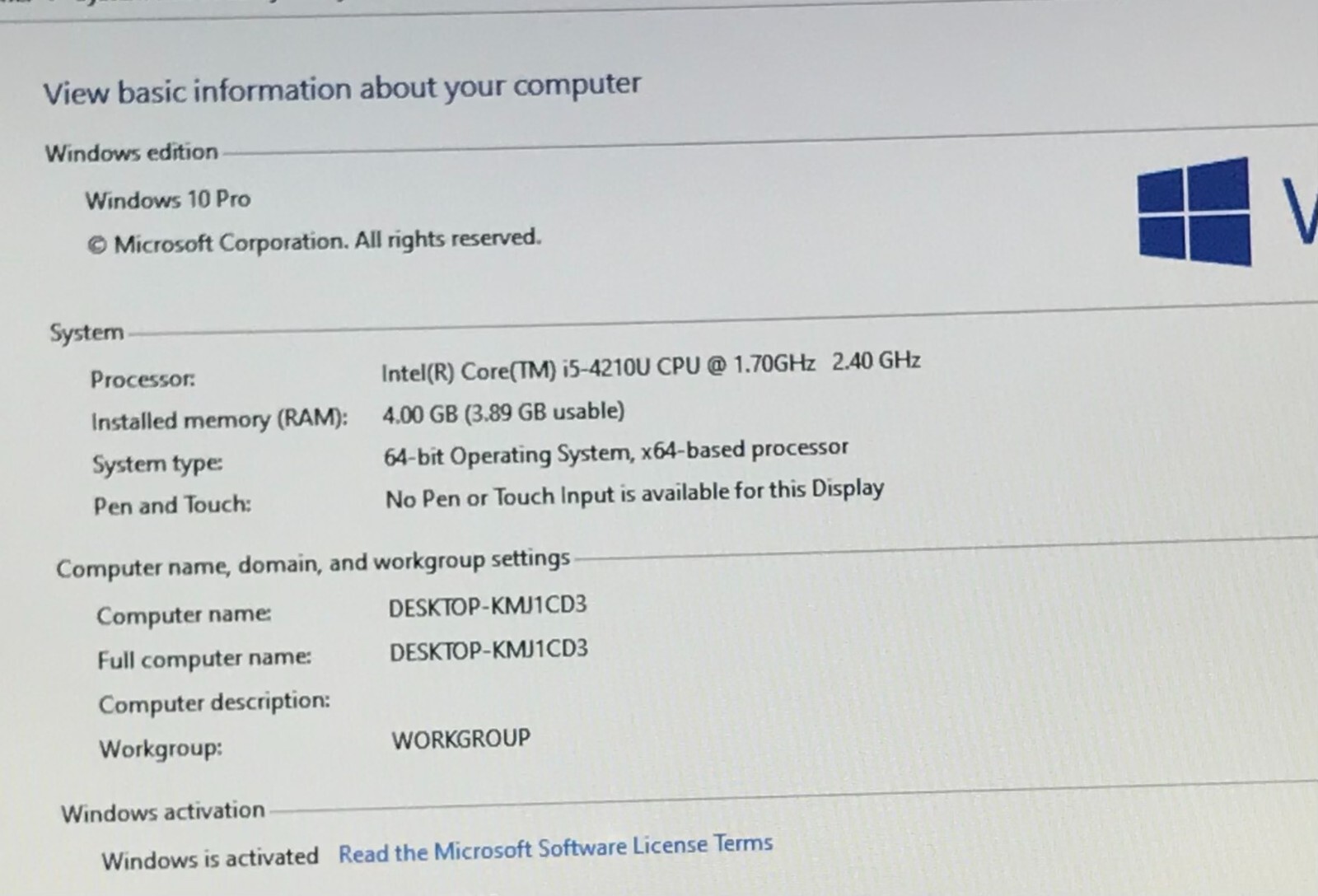 ACER NOTEBOOK E5-571-588M CORE i5-4210U @ 1.70GHz 4GB RAM 750GB HDD WIN-10P*READ