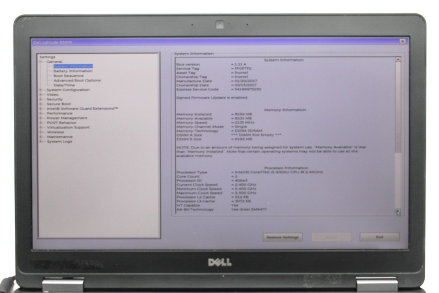 Dell Latitude E5570 i5-6300U@2.4GHz 8GB DDR4 NO STORAGE OR OS *USED/TESTED*