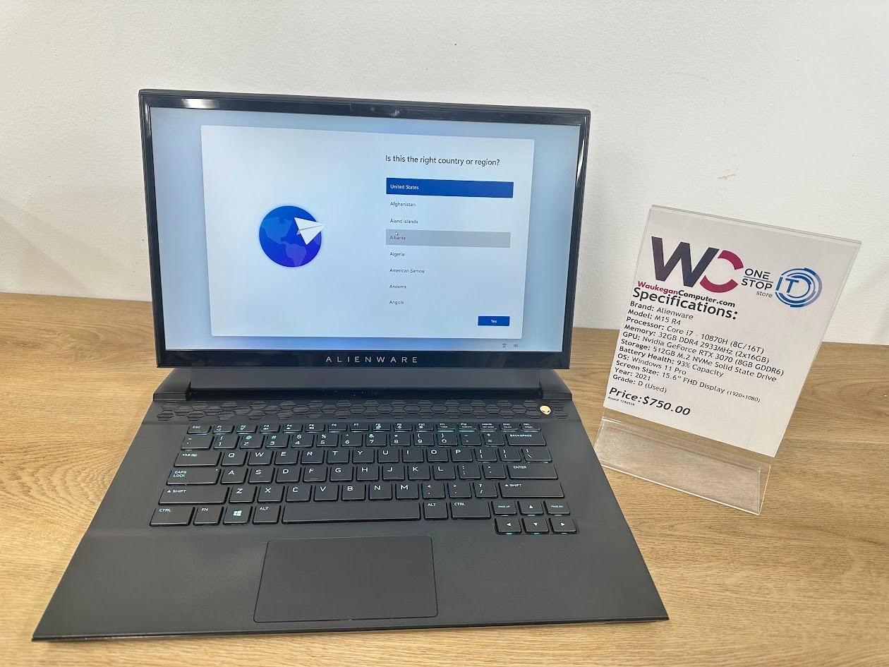 Alienware M15 R4 Core i7 10870H 32GB DDR4 Nvidia GeForce RTX 3070 512GB SSD 2021