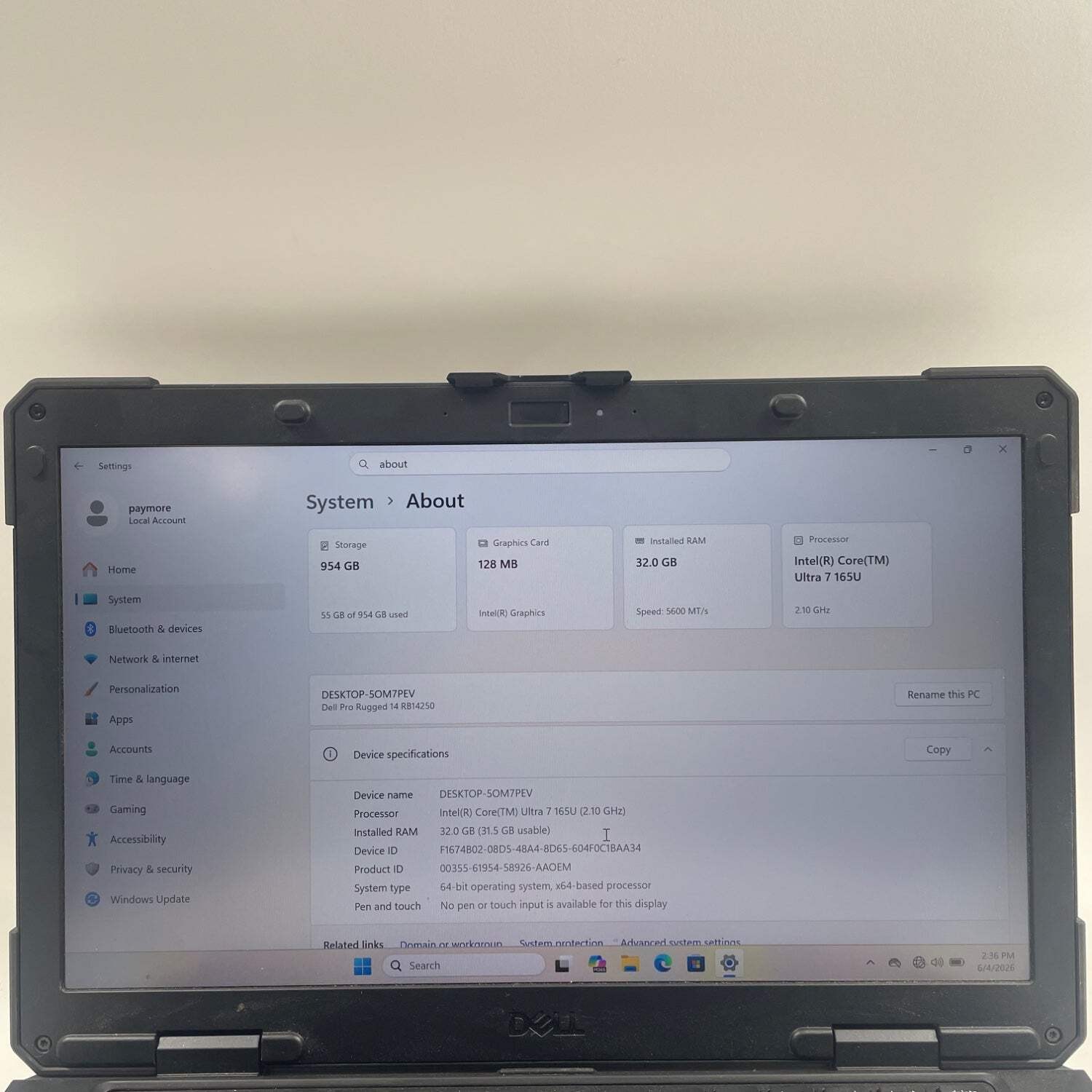 Dell Pro Rugged 14 RB14250 14″ Core Ultra 7 165U 2.9GHz 32GB RAM 1TB SSD