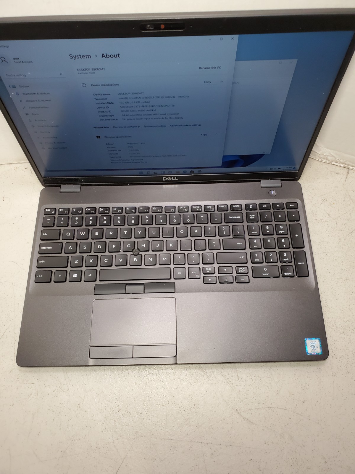 Dell Latitude 5500 Core i5-8365U 1.60GHz 16GB RAM 256GB SSD Win11 #69