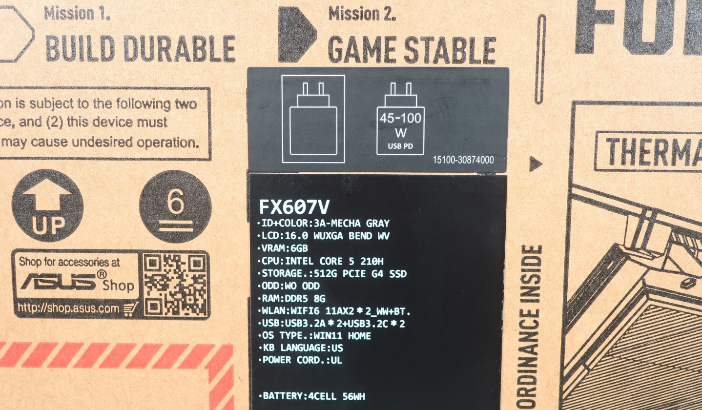 ASUS TUF Gaming F16 FX607VU-ES51 16″ RTX 4050 Core 5 210H 8GB 512GB SSD New
