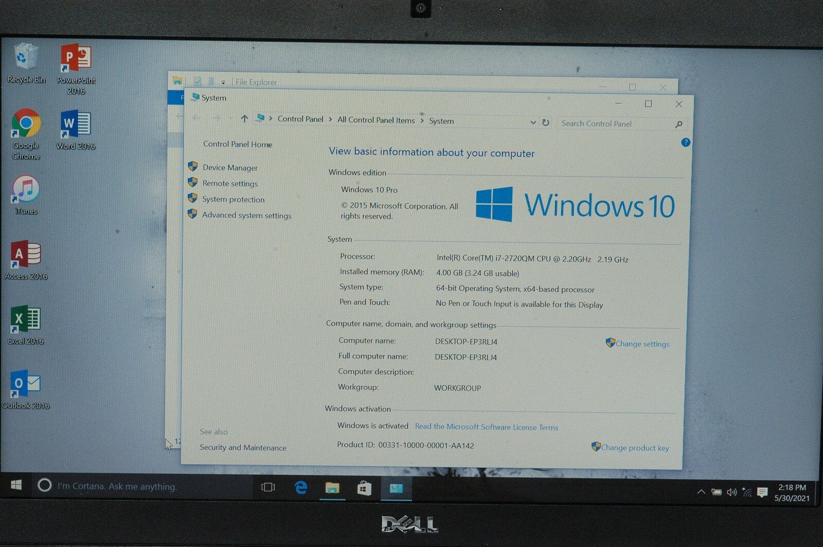 Dell Latitude E6520 Core i7-2760QM 2.40GHz 4GB 250GB HDD