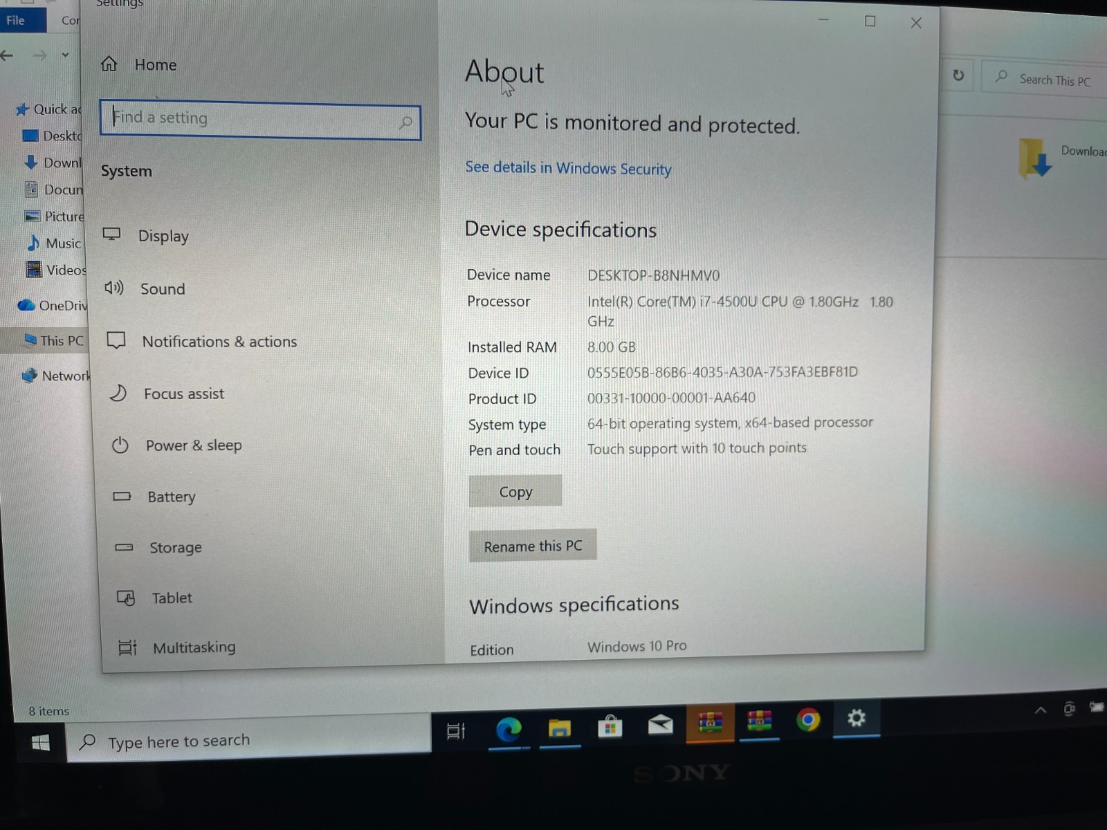 Sony VAIO Pro 13 Ultrabook SVP132A1CL i7 4500U 8GB Ram 512GB SSD, WINDOWS 10 PRO