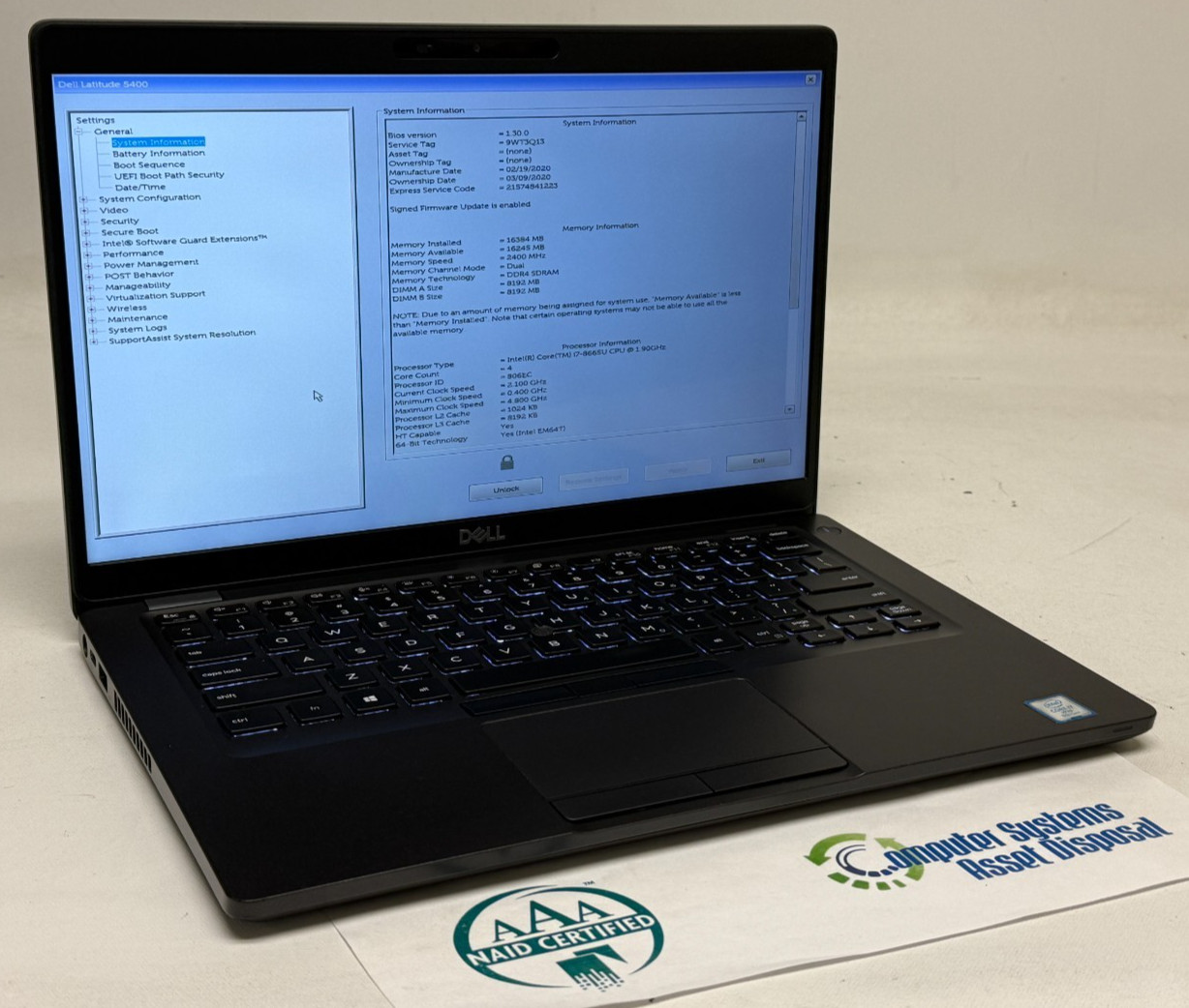 Dell Latitude 5400 14″ (i7-8665u 1.90GHz – 16GB RAM – 512GB SSD – Win11Home)