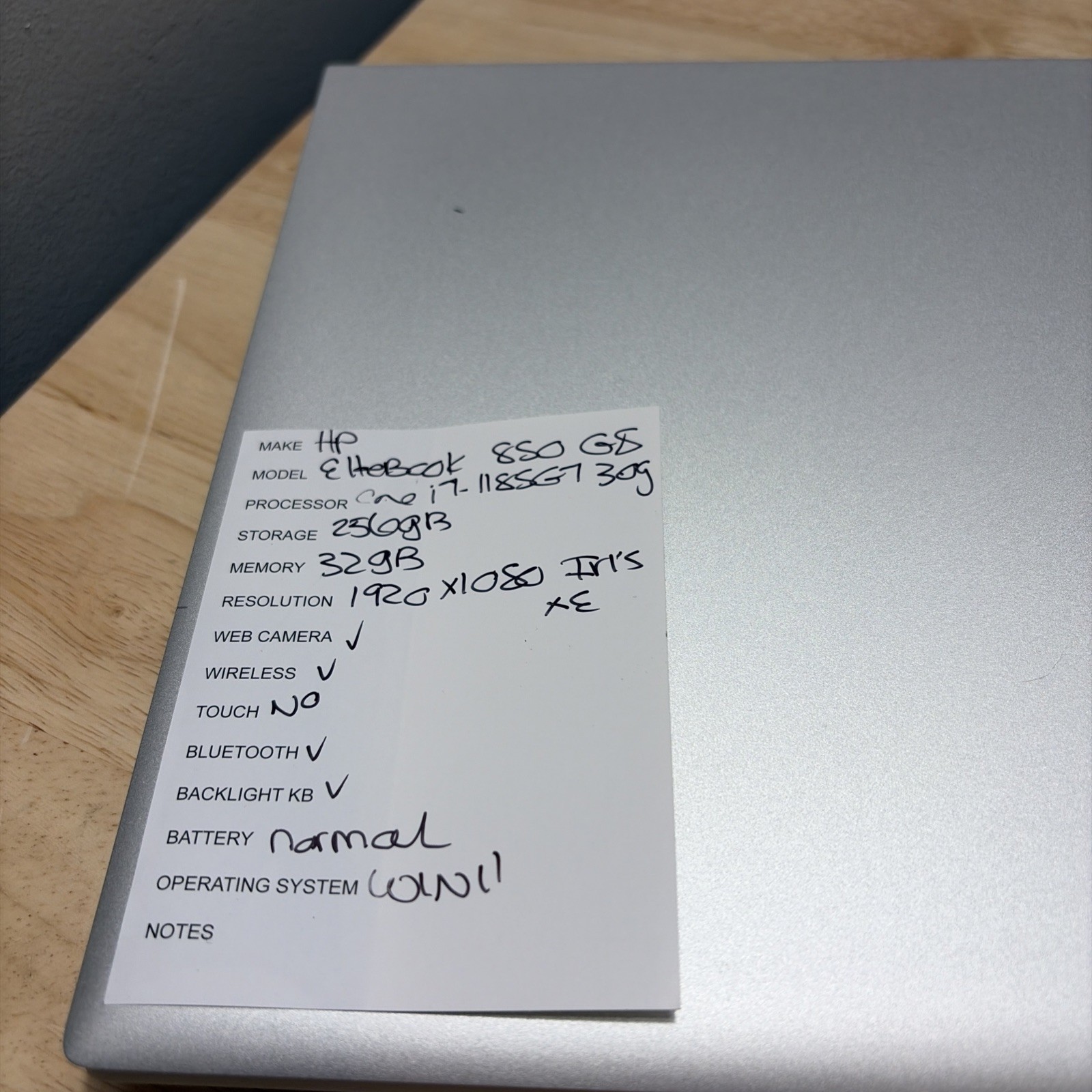 HP EliteBook 850 G8 CORE I7-1185G7 3.0GHZ 32GB 256GB WCAM WIFI W11 CORD