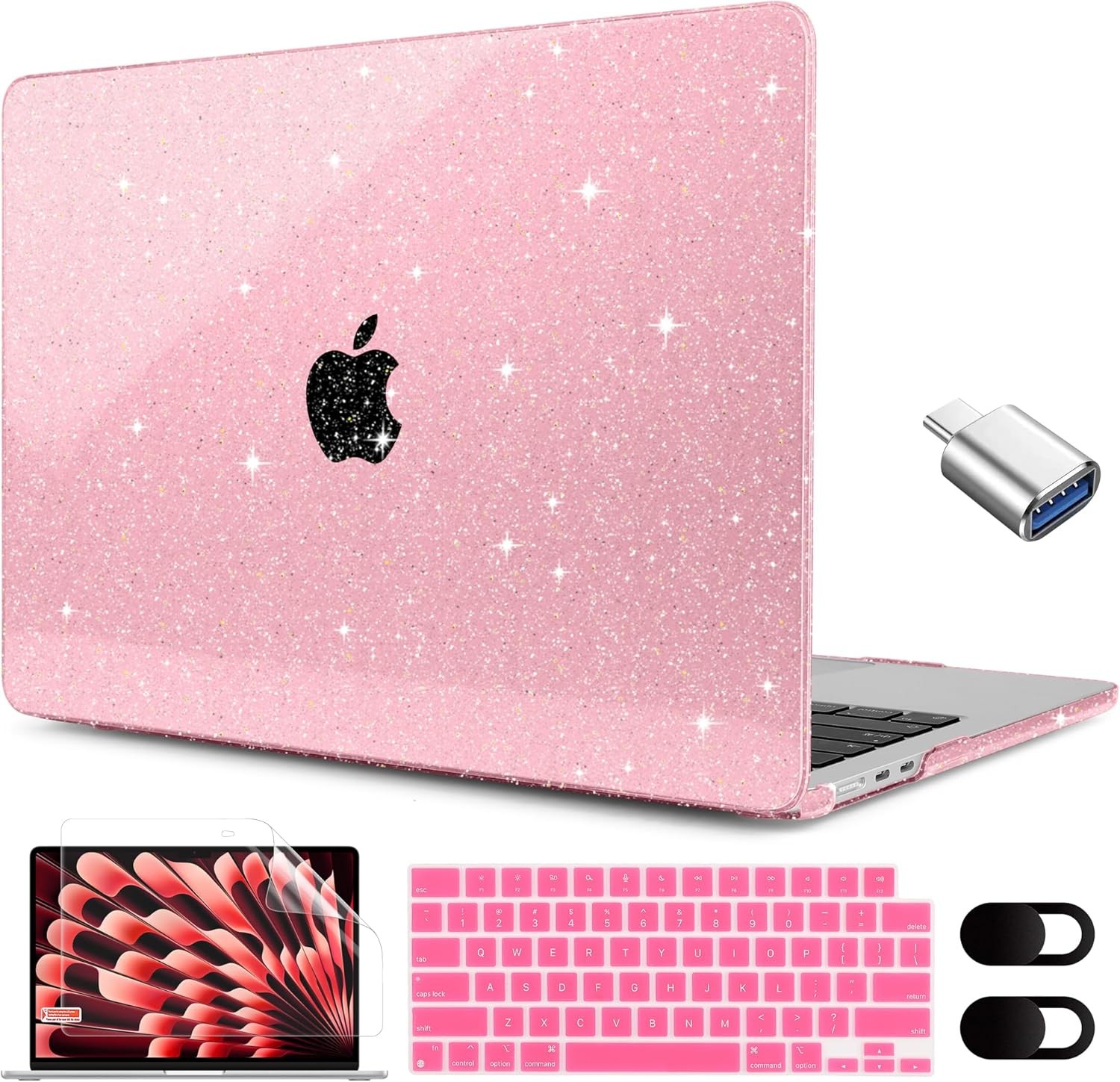 Glitter Case for MacBook Air 15 inch Case 2026 2025 2024 2023, Glitter Pink
