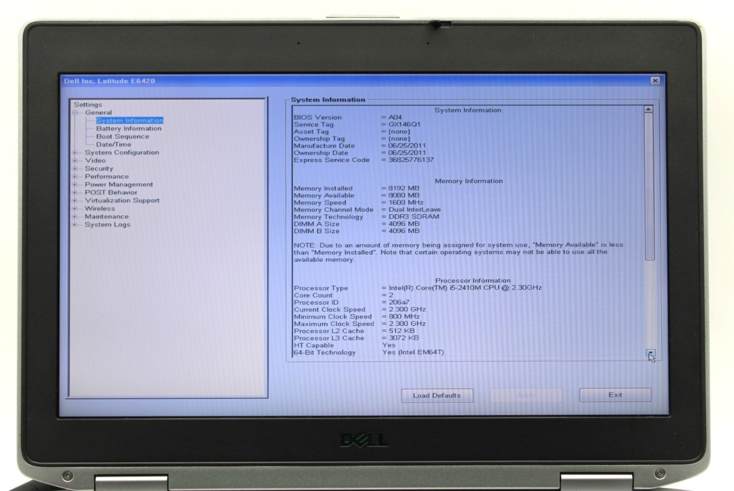 Dell Latitude E6420 i5-2430M@2.40GHz 8GB DDR3 NO STORAGE/OS/BATTERY*USED/TESTED*