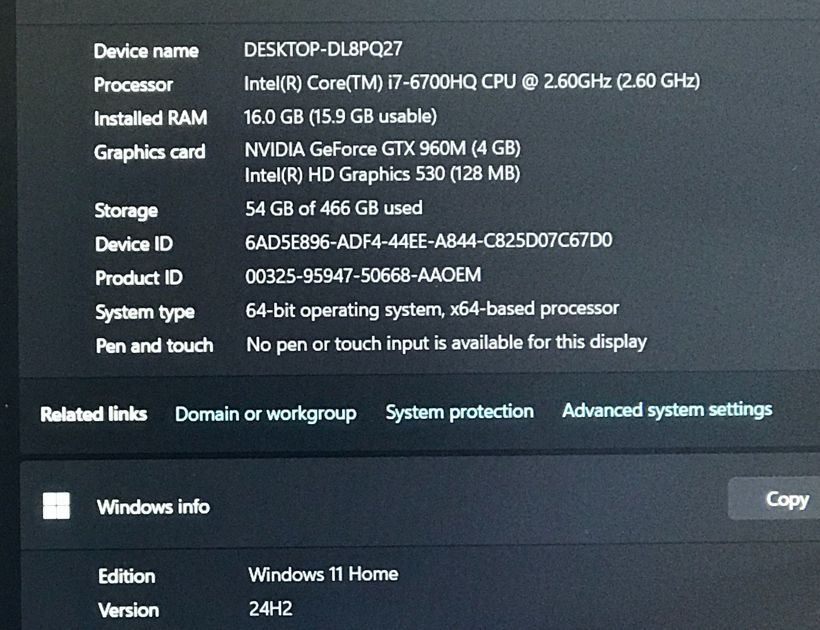 Dell Inspiron 7559 Gaming i7-6700HQ 2.60GHz 16GB RAM 500GB SSD GTX 960M W11H