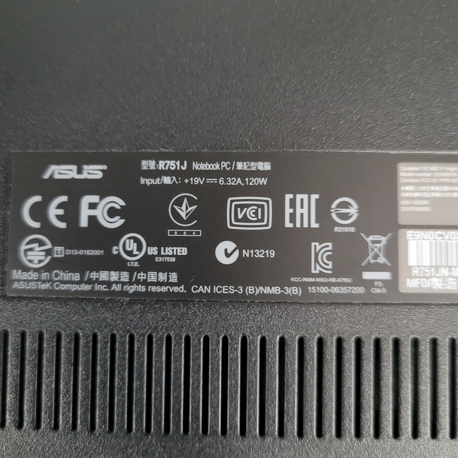 Asus R751J Laptop Intel i7-4710HQ @2.50 GHz 8 GB RAM NO HDD