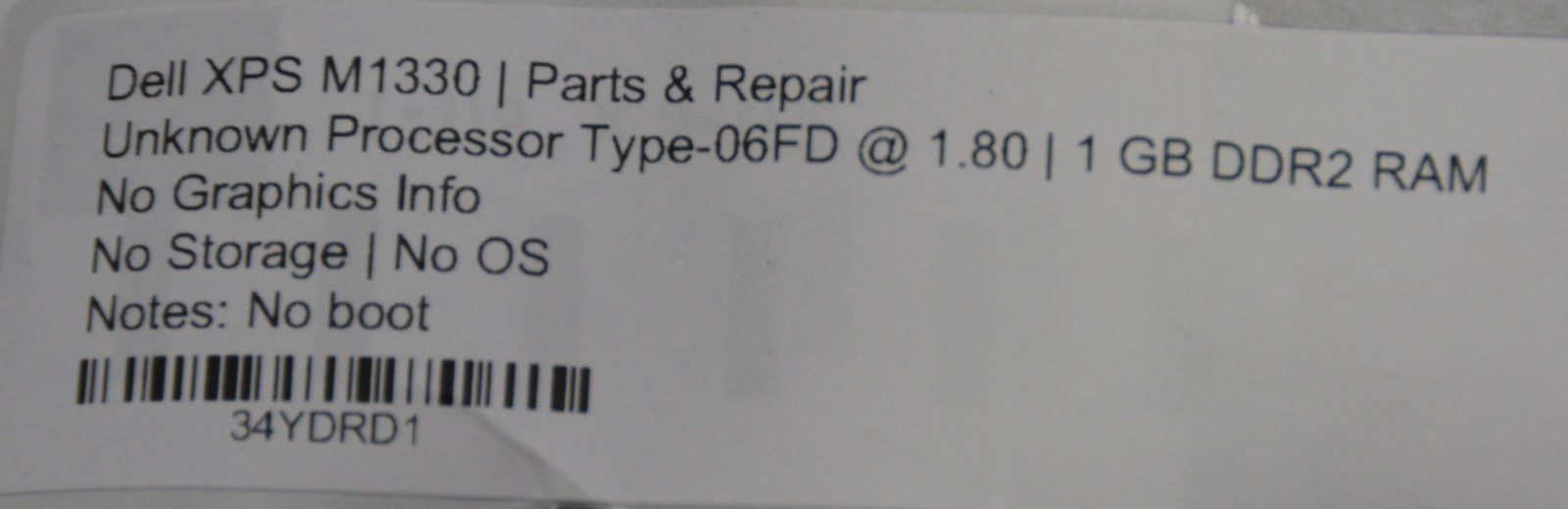 Dell XPS M1330 Core2 Duo-06FD NO OS/NO STORAGE/NO BOOT *PARTS/REPAIR/READ*