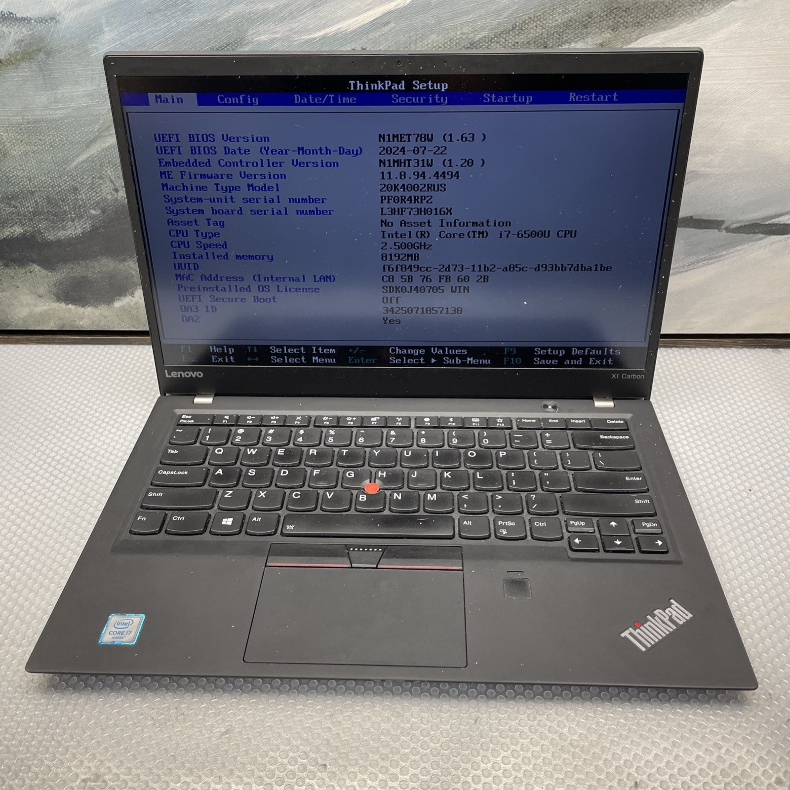 Incomplete Lenovo ThinkPad X1 Carbon 5th Gen 14″ Laptop i7-6500U 2.50GHz 8GB RAM
