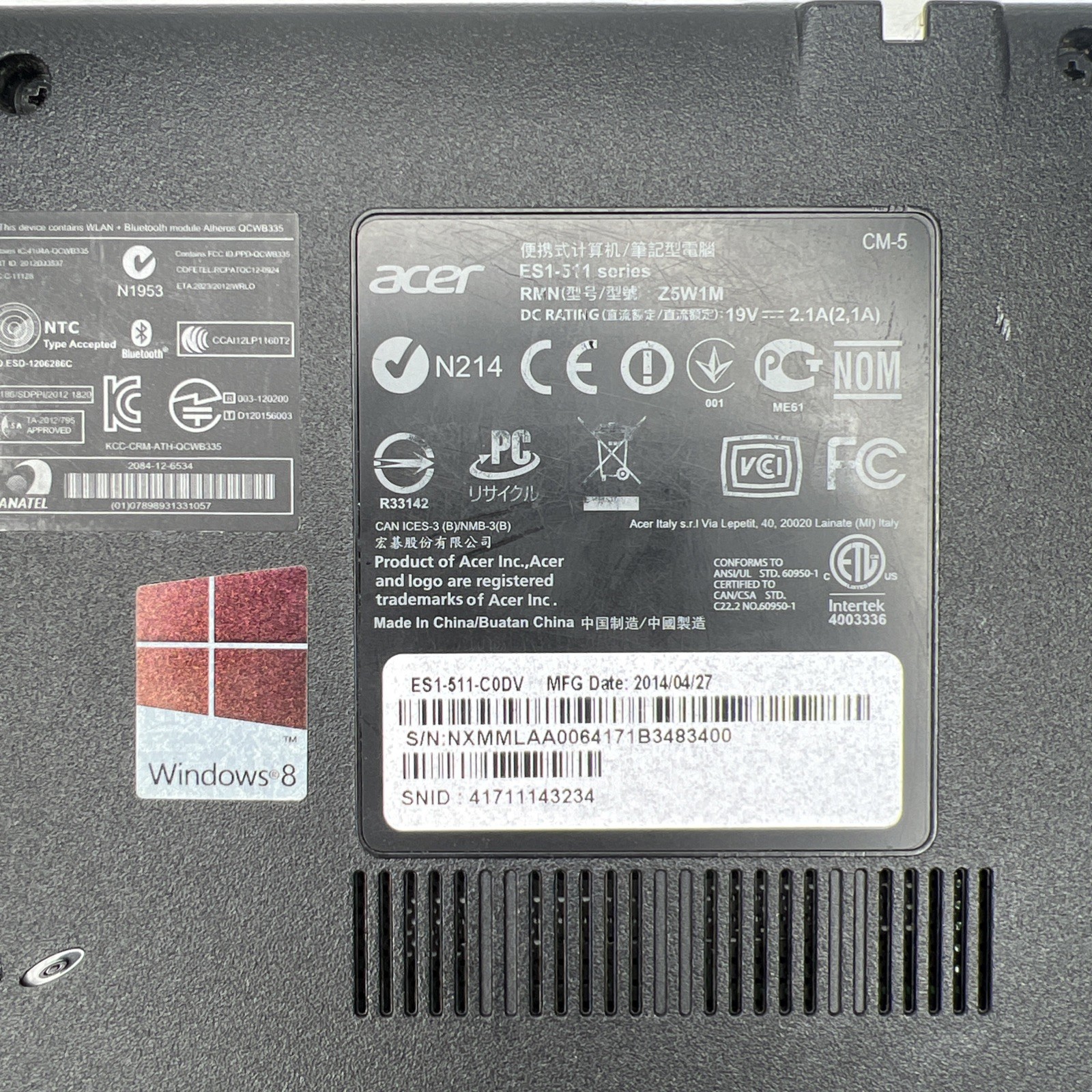 Acer Aspire E15 ES1-511 Intel N2830 4GB RAM 500GB HDD 15.6” (Needs New Battery)