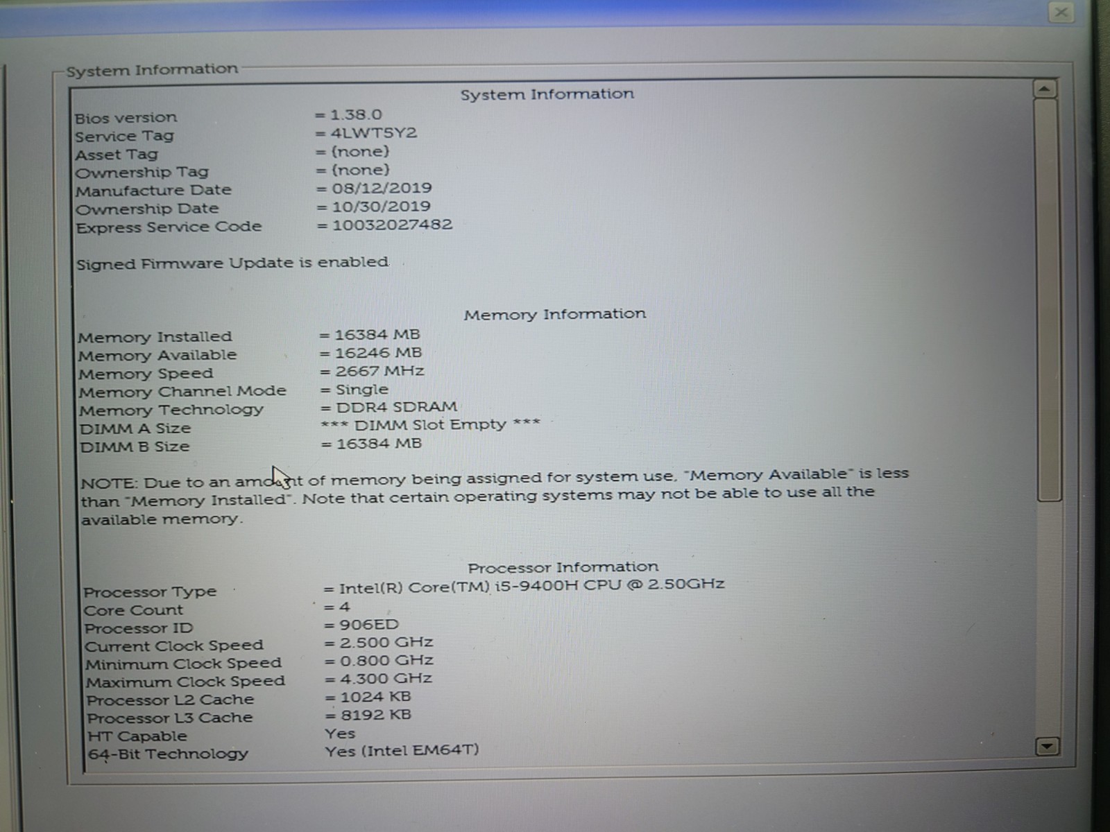 Dell Latitude 5501 15.6″ FHD i5-9400H 16GB RAM 256GB SSD No OS