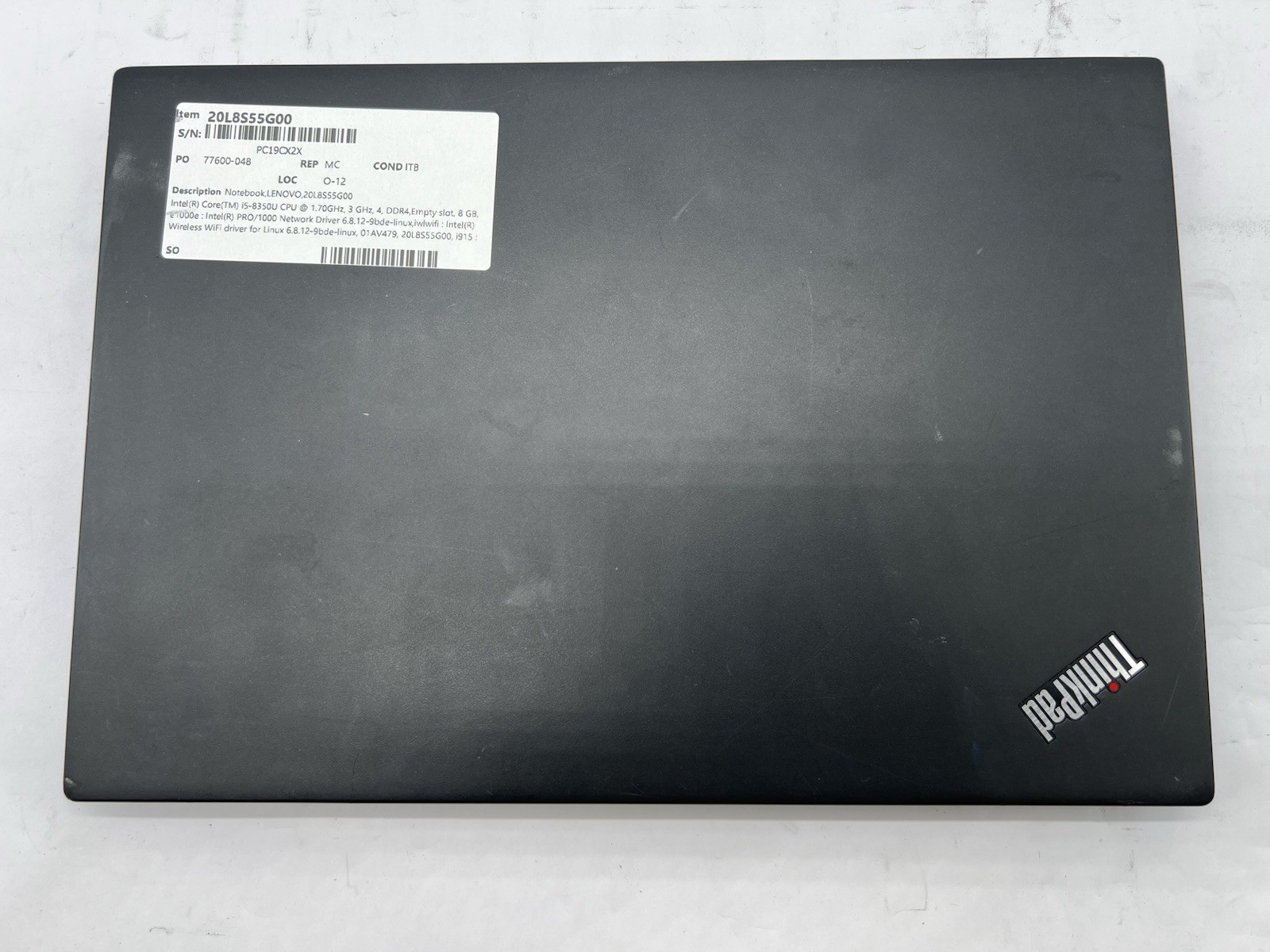 Lenovo ThinkPad T480s, i5-8350U CPU, @ 1.70GHz, 8GB RAM-No HDD/OS/Charger