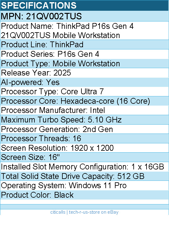 Lenovo 21QV002TUS ThinkPad P16s Gen 4 16″ Mobile Workstation – Black