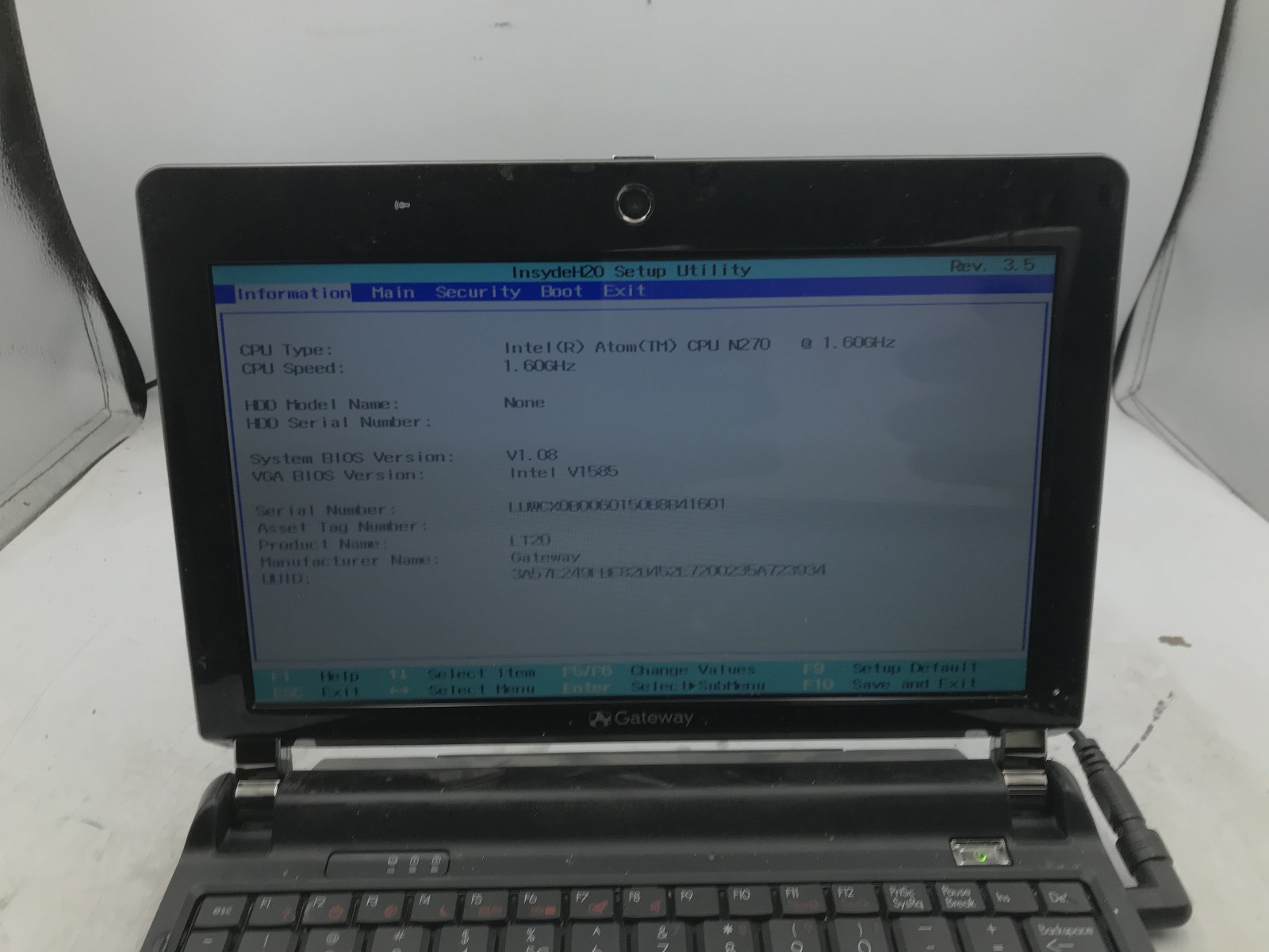 GATEWAY KAV60 – BOOTS TO BIOS – INTEL ATOM N270 – 1GB RAM – NO OS – READ DESC-BB
