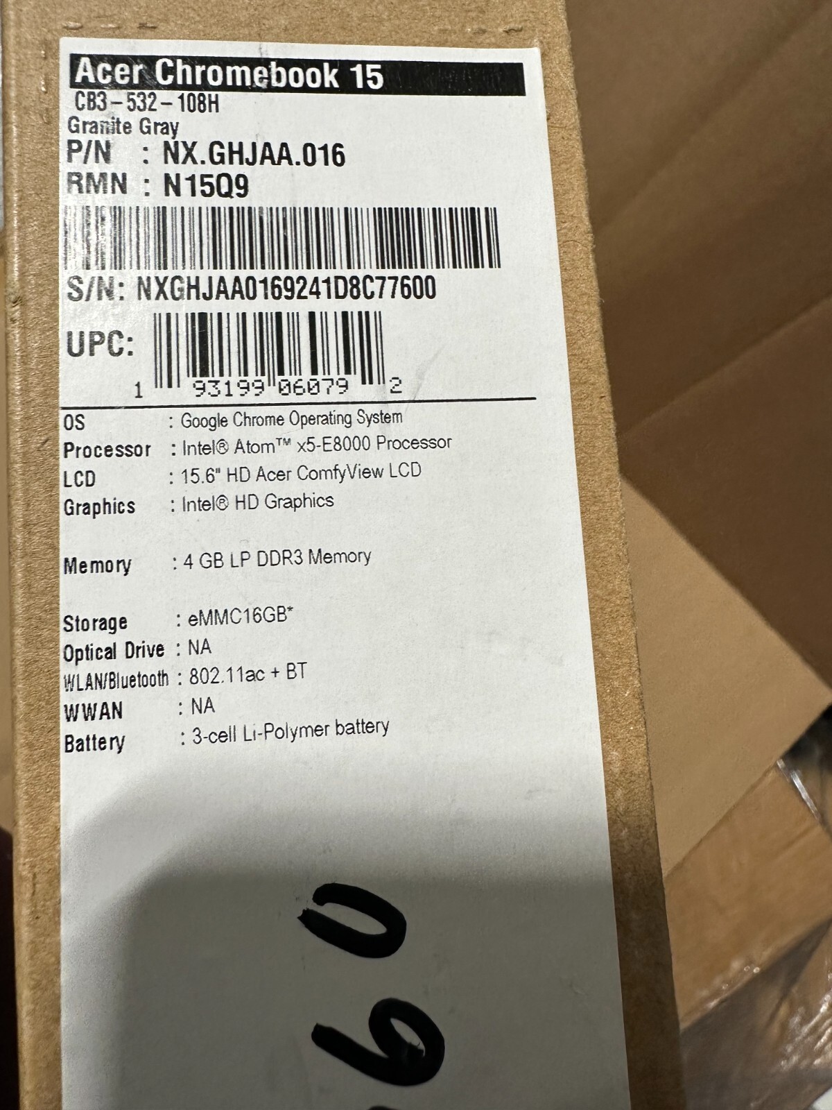 Acer ChromeBook N15Q9 15″ Intel Atom x5-E8000 4GB RAM CB3-532-108H